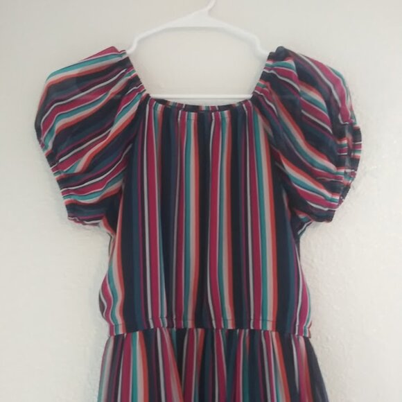Wonder Nation Girl's size 18 navy blue multicolored  striped dress - Picture 2 of 16